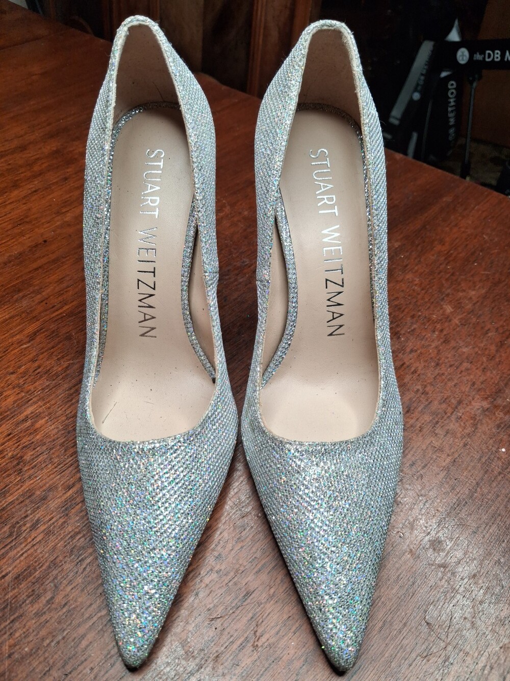 Stuart Weitzman Silver Women's Glitter Pointed Toe Stiletto Pump Heels US 6.5B
